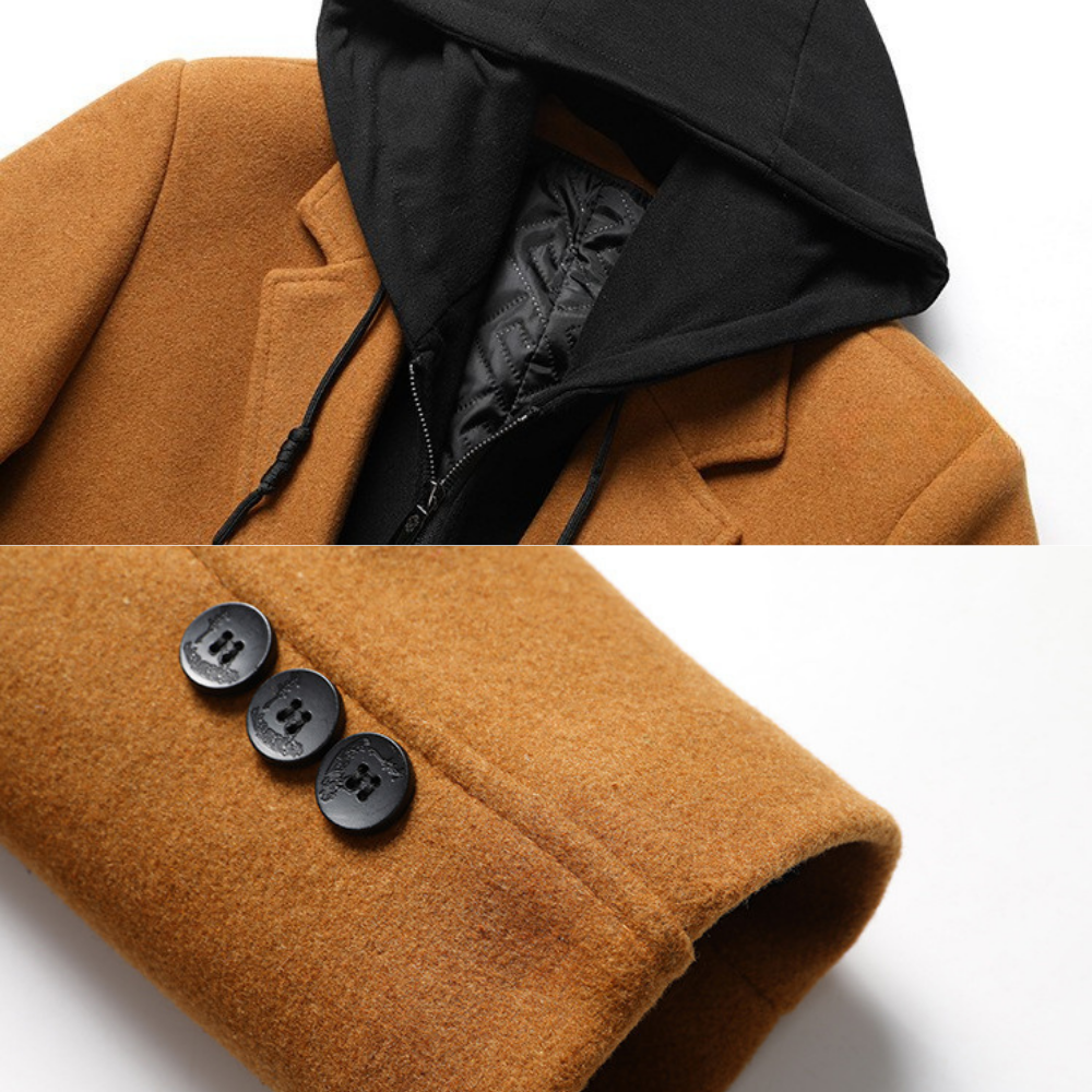 Hooded full-zip wool-blend overcoat for men | Delmar -5