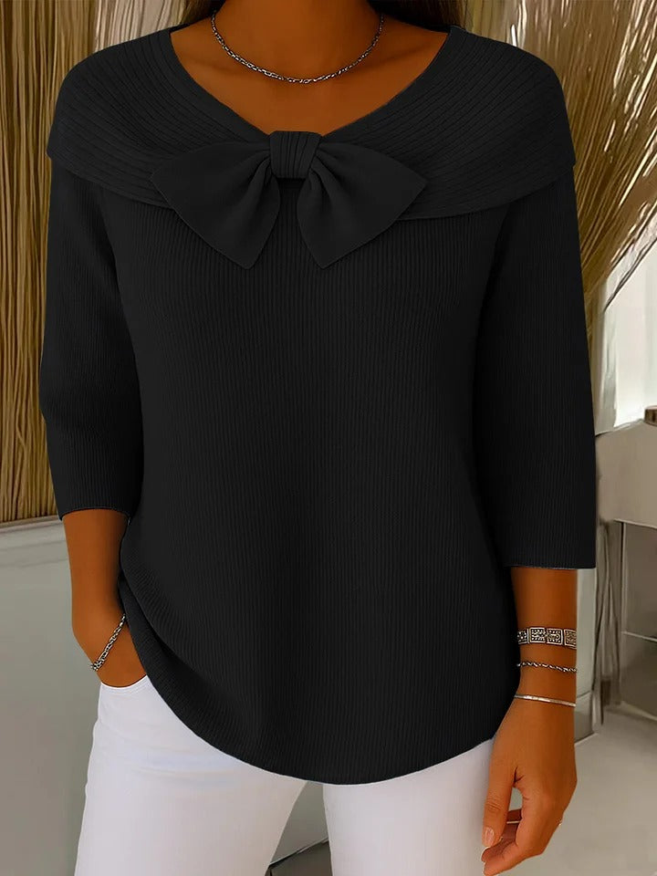 Bow-detail cosy everyday knit jumper for women | Elodie -6