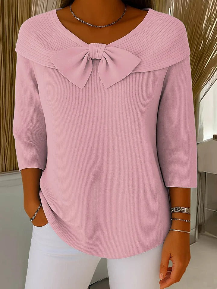 Bow-detail cosy everyday knit jumper for women | Elodie -2