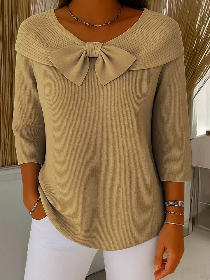 Bow-detail cosy everyday knit jumper for women | Elodie -3