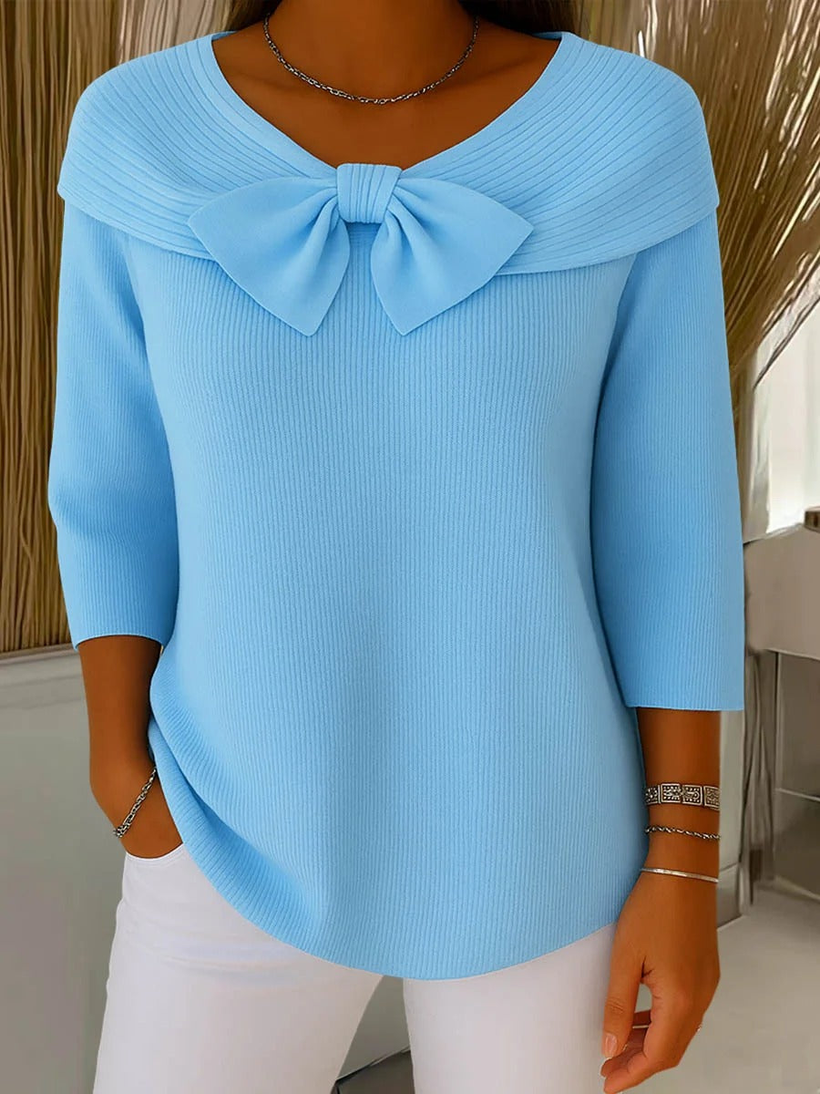 Bow-detail cosy everyday knit jumper for women | Elodie -1