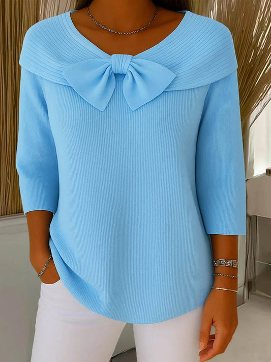 Bow-detail cosy everyday knit jumper for women | Elodie -1