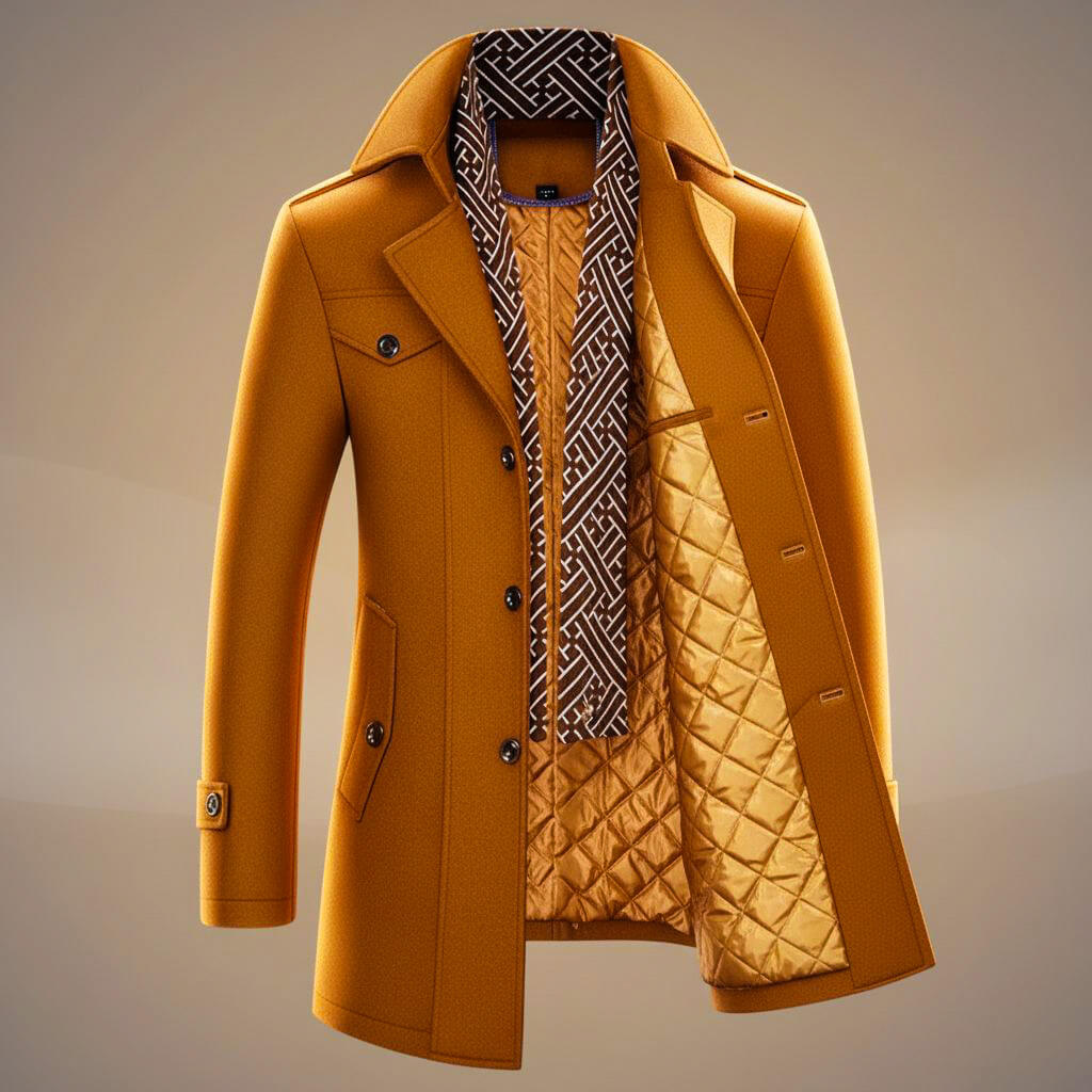 Tailored wool-blend coat with detachable scarf for men | Kensworth -7