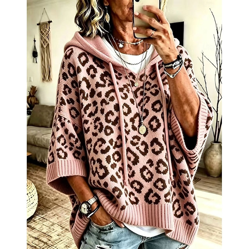 Solvenne | Women's Animal Print Hooded Sweater