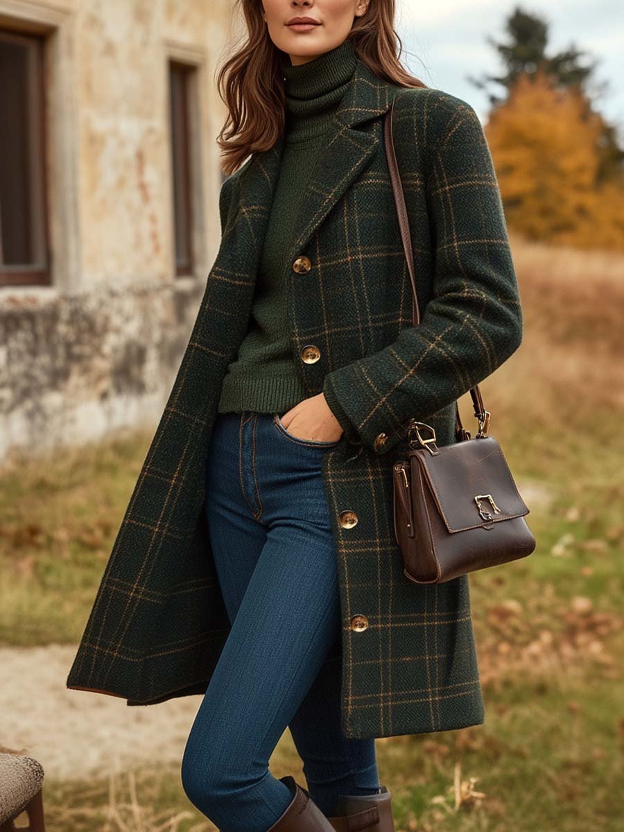Elegant long plaid tailored winter coat for women | Peyton Elan