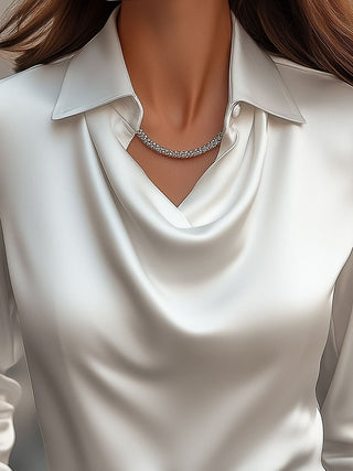 Elegant draped-neckline everyday blouse for women | Serelina -2