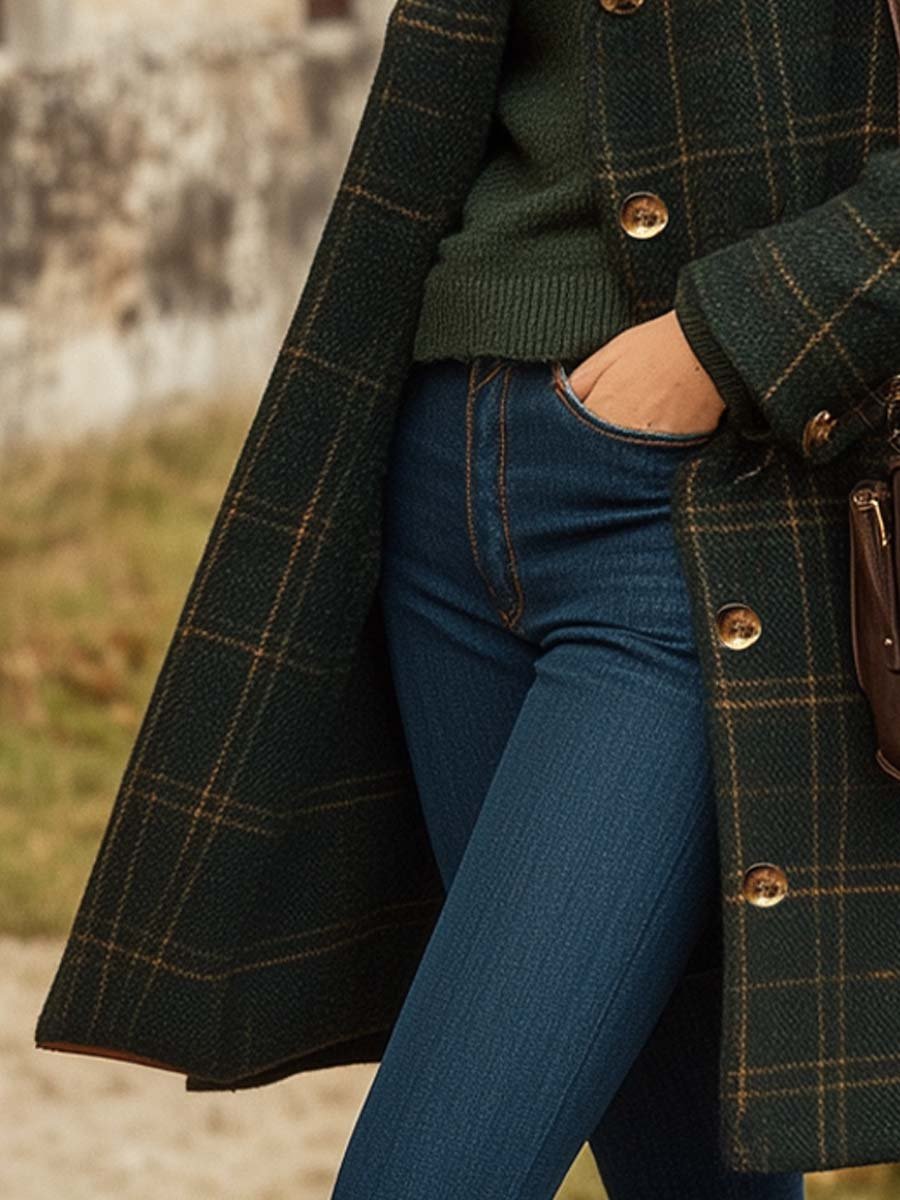 Elegant long plaid tailored winter coat for women | Peyton Elan