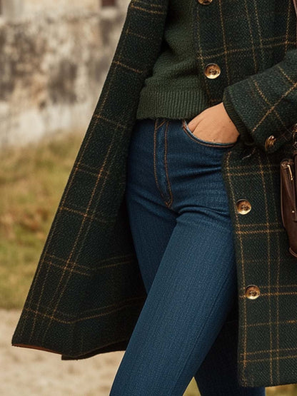 Elegant long plaid tailored winter coat for women | Peyton Elan