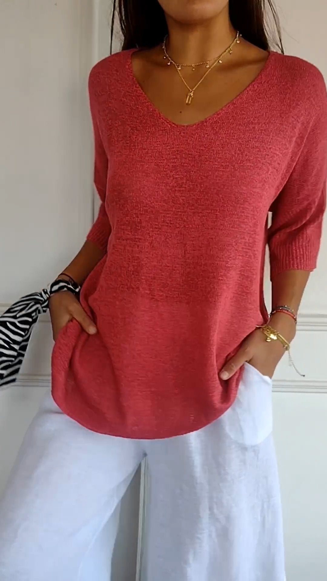 Casual V-neck everyday relaxed top for women | Lauren -3