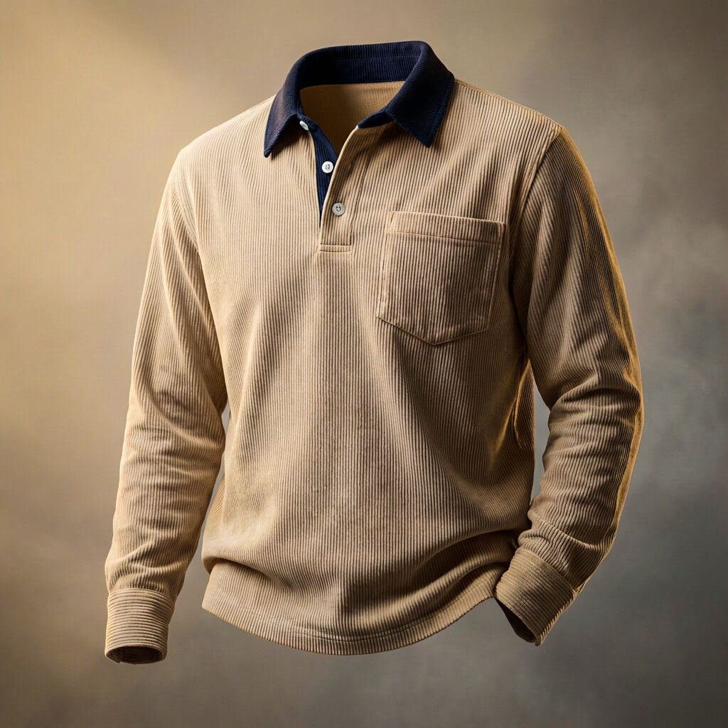 Corduroy long-sleeve casual polo for men | Scott -3