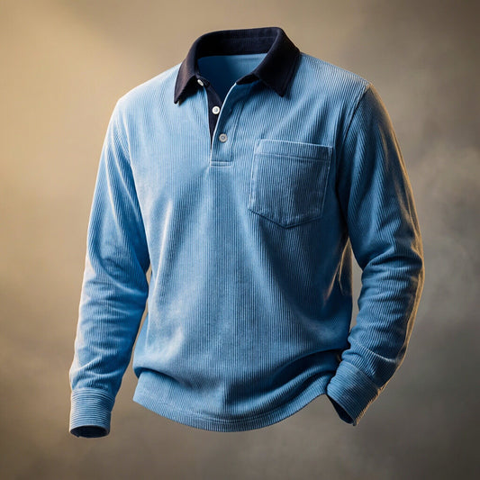 Corduroy long-sleeve casual polo for men | Scott -1