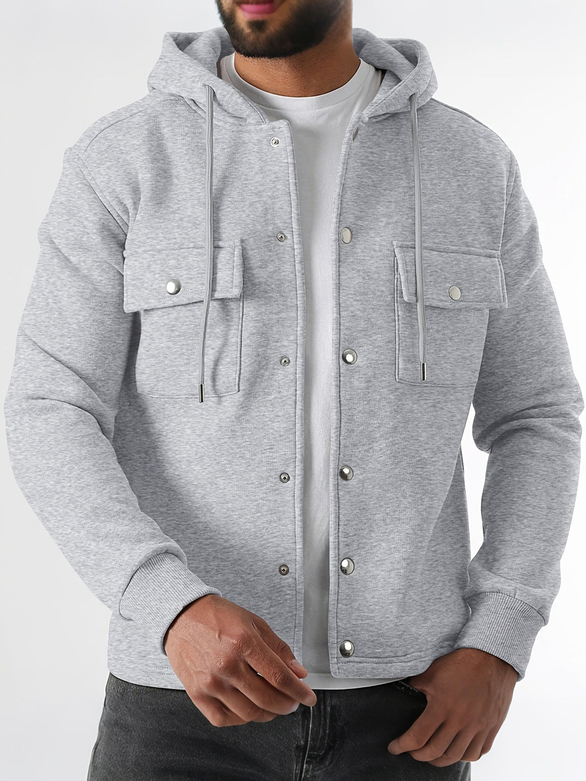 Veylan | Men's Button Front Hooded Jacket with Cargo Pockets