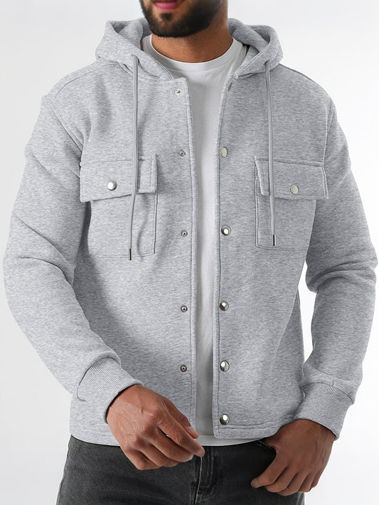 Veylan | Men's Button Front Hooded Jacket with Cargo Pockets