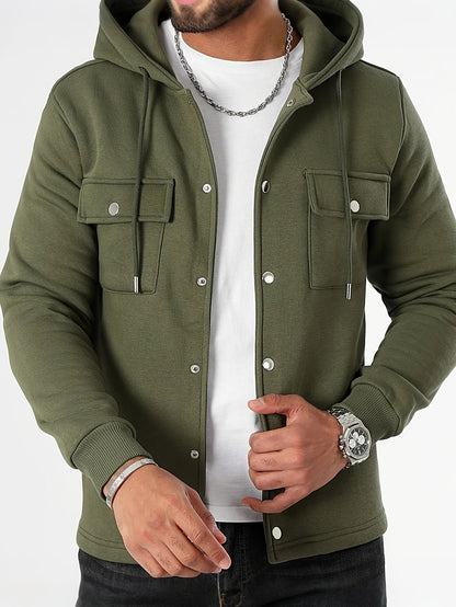 Veylan | Men's Button Front Hooded Jacket with Cargo Pockets