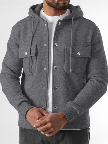 Veylan | Men's Button Front Hooded Jacket with Cargo Pockets