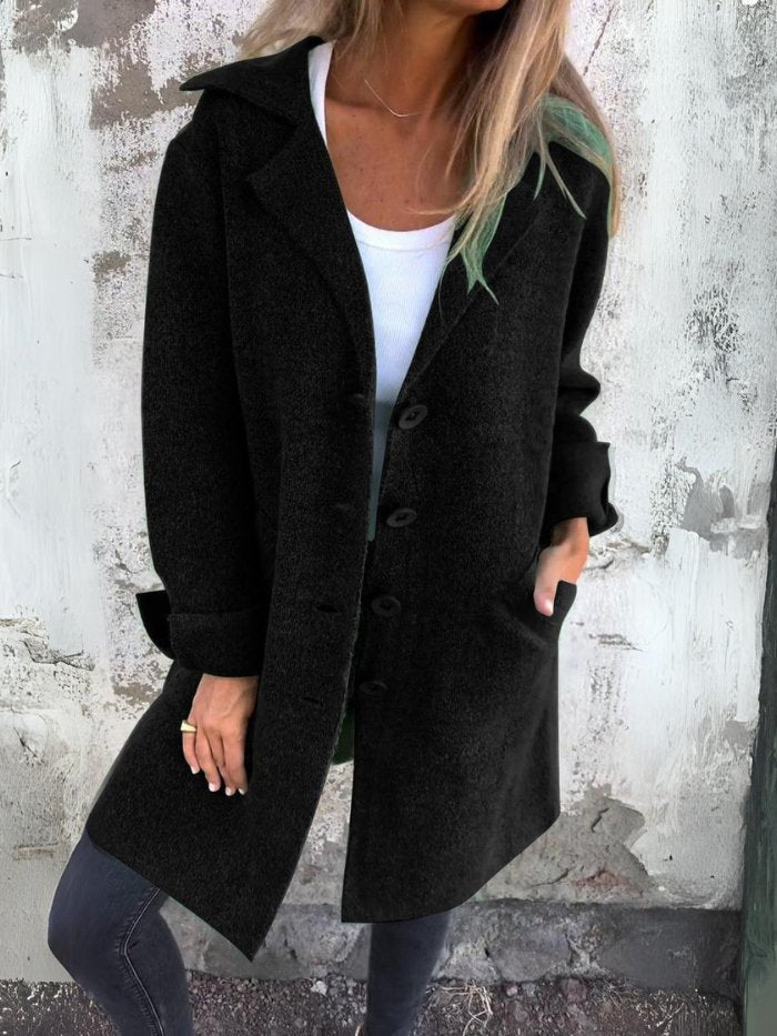 Lapel collar button-front everyday coat for women | Tessa -9