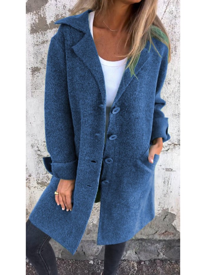 Lapel collar button-front everyday coat for women | Tessa -8