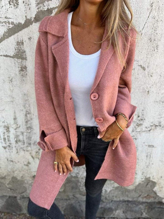 Lapel collar button-front everyday coat for women | Tessa -1
