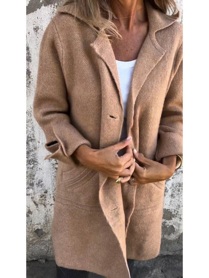 Lapel collar button-front everyday coat for women | Tessa -5