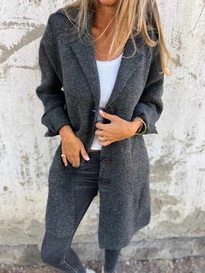 Lapel collar button-front everyday coat for women | Tessa -3