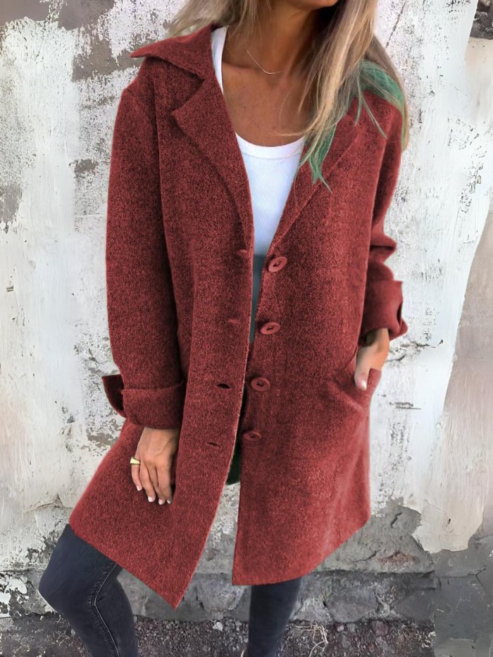 Lapel collar button-front everyday coat for women | Tessa -6
