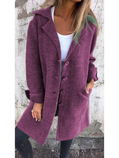 Lapel collar button-front everyday coat for women | Tessa -4