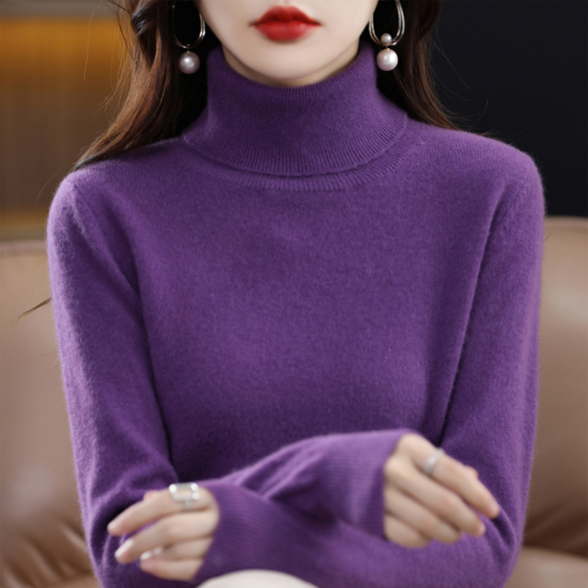 Refined turtleneck soft everyday jumper for women | Elara -4