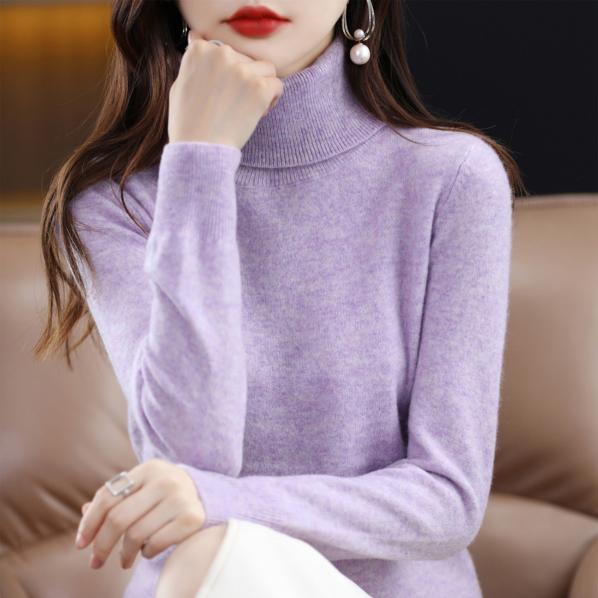 Elegant turtleneck knit sweater with soft feel for Women | Emmie Luxe