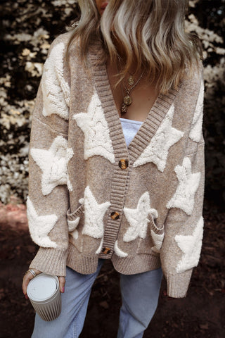 Seravia | Women's Star Pattern Button Up Cardigan with Pockets