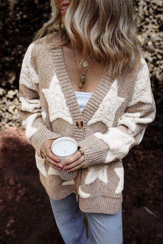 Seravia | Women's Star Pattern Button Up Cardigan with Pockets