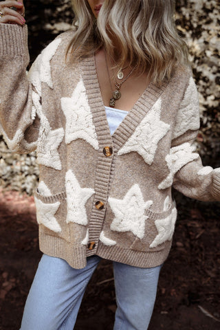 Seravia | Women's Star Pattern Button Up Cardigan with Pockets