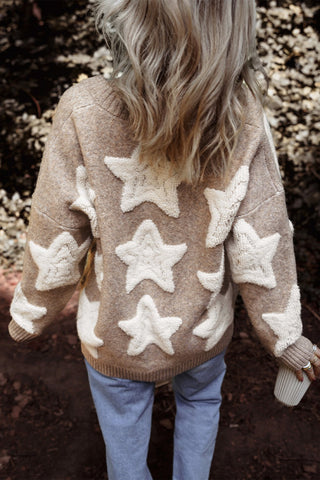 Seravia | Women's Star Pattern Button Up Cardigan with Pockets