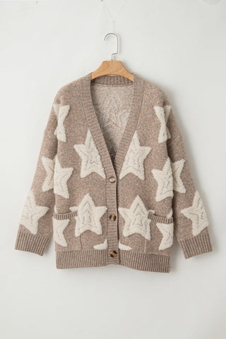 Seravia | Women's Star Pattern Button Up Cardigan with Pockets