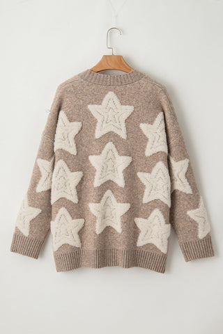 Seravia | Women's Star Pattern Button Up Cardigan with Pockets