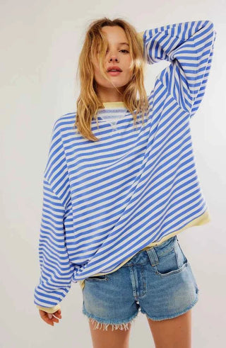 Rovenna | Women's Striped Pullover Sweater with Round Neck