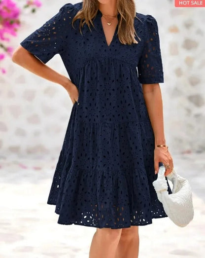 Lace ruffle elegant mini dress for women | Cosima -8