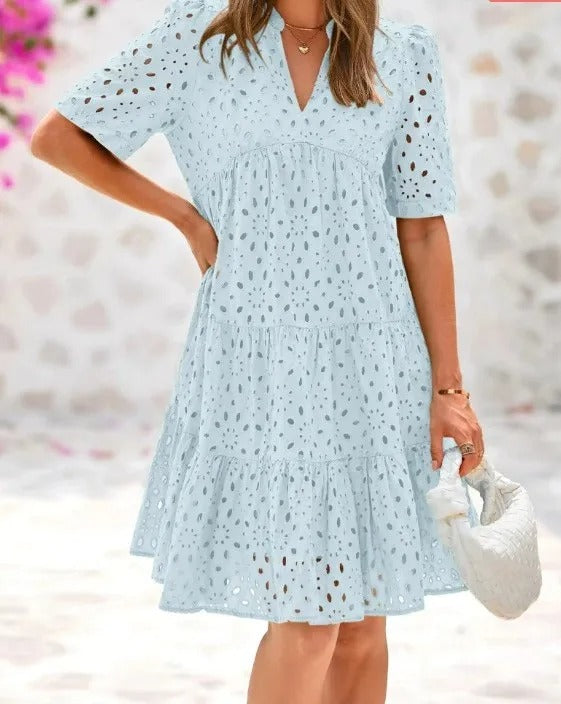 Lace ruffle elegant mini dress for women | Cosima -12