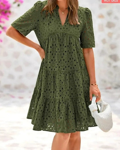 Lace ruffle elegant mini dress for women | Cosima -10