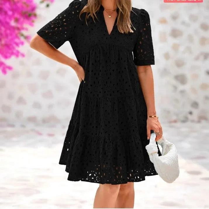 Lace ruffle elegant mini dress for women | Cosima -13