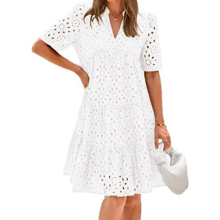 Lace ruffle elegant mini dress for women | Cosima -11