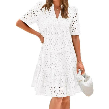 Lace ruffle elegant mini dress for women | Cosima -11