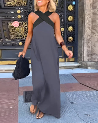 Elegant crossed-cut everyday dress for women | Delphine -3