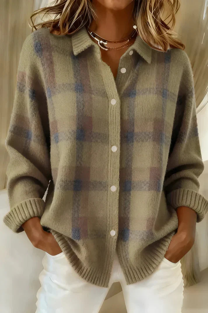 Plaid knit everyday button cardigan for women | Denise -4
