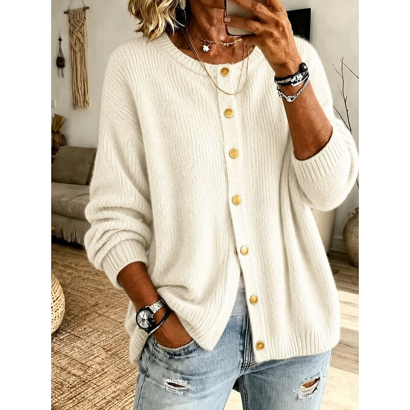 Wynnora | Women's Crew Neck Button Front Cardigan