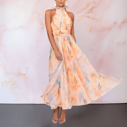 Halterneck watercolour print midi dress for women | Ariana -2