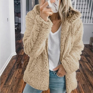 Nathania | Women's Textured Fleece Hooded Jacket with Buttons