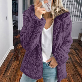 Nathania | Women's Textured Fleece Hooded Jacket with Buttons