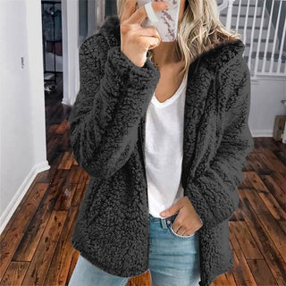 Nathania | Women's Textured Fleece Hooded Jacket with Buttons