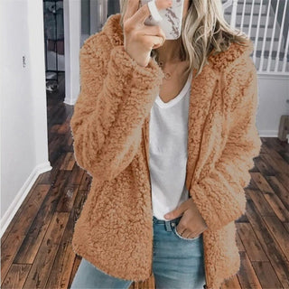 Nathania | Women's Textured Fleece Hooded Jacket with Buttons