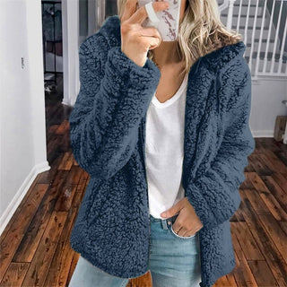Nathania | Women's Textured Fleece Hooded Jacket with Buttons